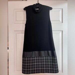 Plaid & Leather Sheath Dress